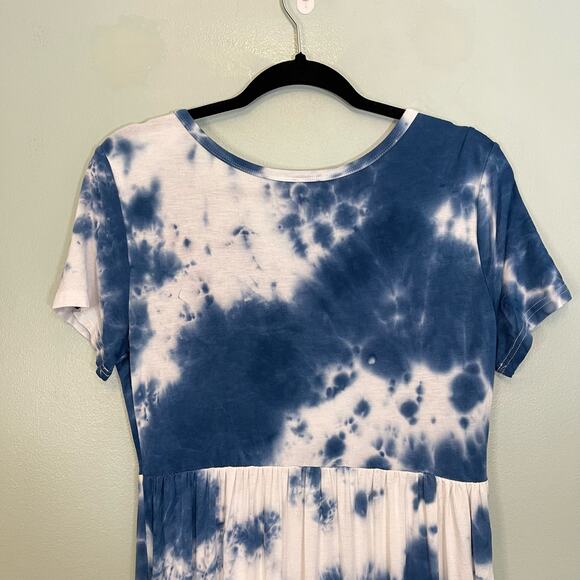 Viishow Women's Blue and White Tie Dye Stretchy Summer Maxi Dress Size Large - Picture 4 of 9